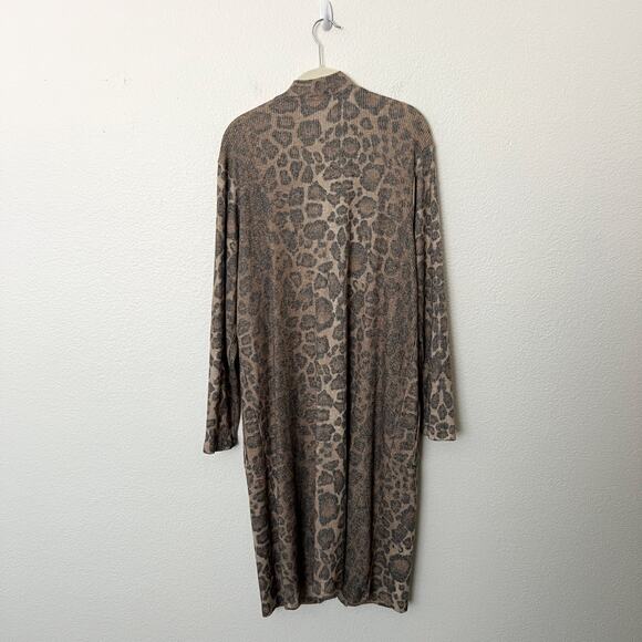 [LNA] Brown Leopard Print Kurt Longline Ribbed Knit Duster Cardigan Size Large L - Picture 3 of 12